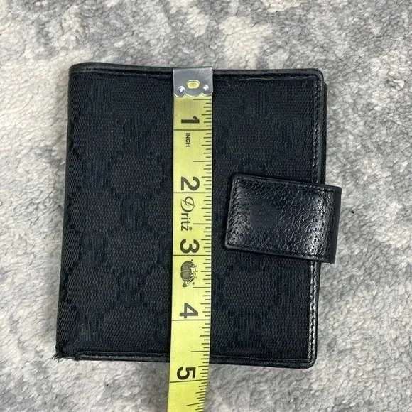 Gucci Monogram GG Canvas Leather Snap Compact Wallet Black - Picture 17 of 17